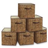 homyfort 12x12 Cube Storage Bins - Fabric Cubby Bins with Dual Handles, Collapsible Storage Organizer for Shelf, Closet, Nursery, Printing Rattan Patterns, Set of 6