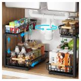 ZMJESSNIA Under Sink Organizer, 2 Tier Under Sink Organizers and Storage, Metal Slide out Pull out Cabinet Organizer, Sliding Drawer Organizer for Kitchen Bathroom Pantry Closet