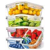 PrepNaturals 5 Pack 36 Oz Glass Meal Prep Containers - Dishwasher Microwave Freezer Oven Safe - Glass Storage Containers with Lids