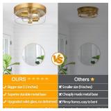 Flush Mount Ceiling Light Fixtures, 2-Light Gold Ceiling Mount for Farmhouse with Seeded Glass Lampshade, Industrial Flush Mount Light Fixture Farmhouse for Hallway, Kitchen, Entryway and Foyer