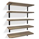 RICHER HOUSE Rustic Wood Shelves Set of 5, Farmhouse Style Floating Shelf for Wall DÃ©cor, Hanging Shelves for Bathroom, Bedroom, Storage, Kitchen, Living Room - Carbonized Black
