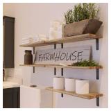 RICHER HOUSE Rustic Wood Shelves Set of 5, Farmhouse Style Floating Shelf for Wall DÃ©cor, Hanging Shelves for Bathroom, Bedroom, Storage, Kitchen, Living Room - Carbonized Black