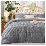 Bedsure California King Comforter Set - Grey Comforter, Boho Tufted Shabby Chic Bedding for Kids, 3 Pieces Vintage Farmhouse Bed Set for All Seasons, Fluffy Soft Bedding with 2 Pillow Shams
