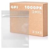 1000 Count - 2.5 x 3' Small Zip Bags, Reclosable Zipper Baggies, 2 Mil, Clear Plastic Resealable Storage Bags with Zip Top Lock for Packaging Jewelry, Pills, Buttons, Candy, Seeds, Powders - GPI'