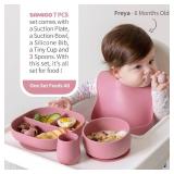 SAMiGO Silicone Baby Feeding Set, Baby Led Weaning Supplies, Suction Bowl Plate Bib Cup Self Feeding Spoons, Solid Food Eating Essentials, First Stage Utensils, 6+ Months
