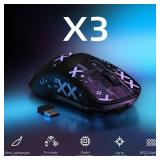 MANBASNAKE Attack Shark X3 Wireless Gaming Mouse, 49g Lightweight Triple Mode Ergonomic Computer Mouse, PAW3395 26K DPI Sensor, 200h Battery Life, Griptape Programmable Buttons for PC/Laptop/Mac/Win