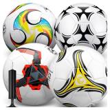 4 Pack Soccer Ball with Pump Size 5 Deflated Soccer Balls Bulk for Outdoor Indoor Game Practice Training Sport Gift for Kids Boys Youth Teens Adult Charity Donation