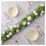 Juvale Silver Metallic Vinyl Leaf Design Round Placemats & Charger Plates - 14.4 in Table Mats & Place Mats for Dining Table Decor Christmas Thanksgiving