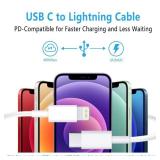 USB C to Lightning Cable 3Pack 6FT [MFi Certified] iPhone Fast Charger Cable USB-C Power Delivery Charging Cord for iPhone 14/13/12/11/XS/XR/X/8/iPad, White