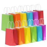 BagDream 24PCS Small Party Favor Paper Gift Bags with Handles 6 Assorted Rainbow Colors Party Bags Kraft Paper Bags for Wedding Birthday Parties 5.25x3x8