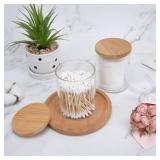 BKYFPQ 2 Pack Glass Qtip Holder Dispenser Set - Apothecary Jars with Lids - Vanity Makeup Organizer and Bathroom Canister Storage Organizer for Cotton Ball, Swab, Round Pads, Floss
