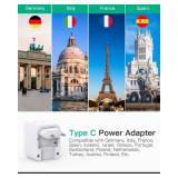 European Travel Plug Adapter, 1 Pack Foldable International Power Plug Adapter with 2 AC Outlets 3 USB Charging Ports(2 USB C), Travel Essentials