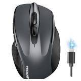 TECKNET Wireless Mouse (BT5.0/3.0 & 2.4G) Rechargeable 4800 DPI Silent USB A & Bluetooth Mouse 6 Buttons, Wide Compatibility - Grey