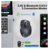 TECKNET Wireless Mouse (BT5.0/3.0 & 2.4G) Rechargeable 4800 DPI Silent USB A & Bluetooth Mouse 6 Buttons, Wide Compatibility - Grey