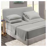 Clara Clark Flex Top King Sheets, 6 Piece Set - Hotel Luxury Sheets for Top Split King Bed, Super Soft Bedding Set, Head Split King Silver