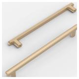 Amerdeco 10 Pack Champagne Gold Cabinet Pulls 10 Inch(256mm) Hole Center Drawer Pulls Cabinet Hardware Kitchen Cabinet Handles for Bathroom Dresser Pulls ZH0065
