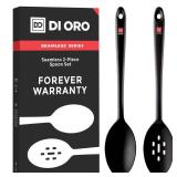 DI ORO Silicone Spoons for Cooking - Large Kitchen Spoons for Mixing, Serving, & Stirring - 600Â°F Heat-Resistant Non Stick Utensils â Big Solid & Slotted - Dishwasher Safe (2pc, Black)