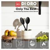 DI ORO Silicone Spoons for Cooking - Large Kitchen Spoons for Mixing, Serving, & Stirring - 600Â°F Heat-Resistant Non Stick Utensils â Big Solid & Slotted - Dishwasher Safe (2pc, Black)