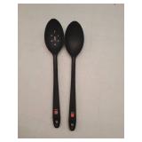 DI ORO Silicone Spoons for Cooking - Large Kitchen Spoons for Mixing, Serving, & Stirring - 600Â°F Heat-Resistant Non Stick Utensils â Big Solid & Slotted - Dishwasher Safe (2pc, Black)