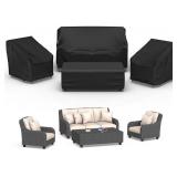 Mrrihand Patio Furniture Covers, 4 Piece Outdoor Furniture Cover Waterproof includ Ourdoor Sofa Cover, 2 Chair Covers, Coffee Table Cover with Windproof Buckle Strap and Adjustable Drawstring