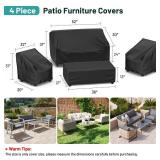 Mrrihand Patio Furniture Covers, 4 Piece Outdoor Furniture Cover Waterproof includ Ourdoor Sofa Cover, 2 Chair Covers, Coffee Table Cover with Windproof Buckle Strap and Adjustable Drawstring