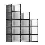 SONGMICS Shoe Boxes, Pack of 12 Shoe Storage Organizers, Stackable Clear Plastic Boxes for Closet, Sneakers, 9.9 x 13.7 x 7.4 Inches, Fit up to US Size 13, Transparent and Black