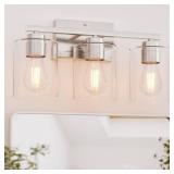 Honesorn Bathroom Light Fixtures, 3 Light Bathroom Vanity Light, Brushed Nickel Vanity Lights for Bathroom, Modern Bathroom Light with Clear Glass Shade, E26 Base, Bathroom Light Fixtures Over Mirror