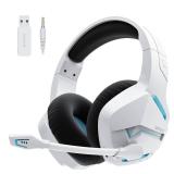 BINNUNE Wireless Gaming Headset with 2.4GHz for PS5, PS4, PC, Switch, FPS Gamers, 120Hrs+ Bluetooth 5.3 Gaming Headsets with Noise Canceling Mic, 50MM Headphones for Laptop, Mobile, Mac (White)