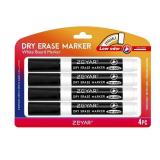 ZEYAR Low Odor Dry Erase Marker, Bullet Tip White Board Marker, 4 Count (4 Black)