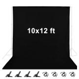 10 x 12 ft Black Backdrop, Polyester Fabric Chromakey Black Backdrop Background for Photography, Video, Studio and Television with 4 Backdrop Clips and 4 Spring Clamps