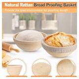 E-far Bread Proofing Basket Set of 2, 9 Inch Round Sourdough Bread Baking Supplies, Complete Sourdough Starter Kit for Beginners