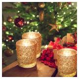 SHMILMH Gold Votive Candle Holders Set of 24, Tea Lights Candle Holder Bulk, Mercury Glass Votives for Wedding Table Centerpiece Birthday Party Easter Decor