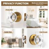 naubea Crystal Door Knobs Antique Brass Door Knob Privacy Door Knobs Interior, Round Antique Glass Door Knob for Bedroom and Bathroom