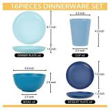 Rubtlamp 16pcs Wheat Straw Dinnerware Set, Unbreakable Plates And Bowls Sets of 4, Plastic Plates Set Reusable (Light Deep Four Colors) Daily
