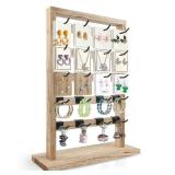 Fumingpal Earring Display Stands for Selling, Wooden Jewelry Display Rack with 20 Removable Hooks, 5-Tier Jewelry Organizer for Earring Cards, Necklaces, Bracelets, Keychains(Oak Color)
