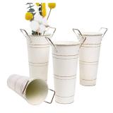 Notakia Galvanized Metal Vases Farmhouse French Flower Bucket Vases for Cut Flowers for Home Decor and Wedding Table Centerpiece Decorations (Beige 4Pcs)