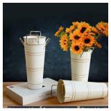 Notakia Galvanized Metal Vases Farmhouse French Flower Bucket Vases for Cut Flowers for Home Decor and Wedding Table Centerpiece Decorations (Beige 4Pcs)