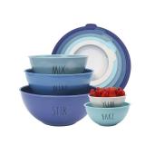 Rae Dunn Mixing Bowls with Lids - 10 Piece Plastic Nesting Bowls Set includes 5 Prep Bowls and 5 Lids (Blue Ombre)