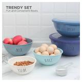 Rae Dunn Mixing Bowls with Lids - 10 Piece Plastic Nesting Bowls Set includes 5 Prep Bowls and 5 Lids (Blue Ombre)