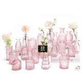 RUCKAE Pink Flower Vase in Bulk 22 Glass Bud Vases Vintage Small Vases for Centerpiece Table Wedding Decorations Home Decor Party (Pink)