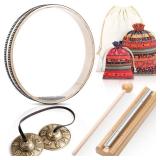 Maasechs 3 Sets Meditation Instrument Include Tibetan Tingsha Cymbals One Tone Hand Chime Bell with Drumstick and Wave Bead Sea Drum with Drawstring Cloth Bag for Teachers Classroom Management