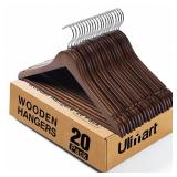 Ulimart Wooden Hangers 20 Pack,Clothes Hanger for Daily Used,Coat Hanger for Closet,Heavy Duty Wood Hangers for Suit, Shirts, Jackets, Dress, Pant (Walnut)