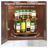 Lazy Susan Organizer Spice Rack for Cabinet - Height Adjustable Rotating Lazy Turntable Spice Organization for Table Top Pantry Kitchen, Wood Lazy Susan 10 inches Black
