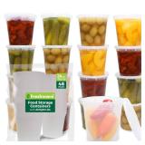 Freshware Food Storage Containers 24 oz Plastic Deli Containers with Lids, Slime, Soup, Meal Prep Containers, BPA Free, Stackable, Leakproof, Microwave/Dishwasher/Freezer Safe, 48 count (pack of 1)