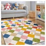 jinchan Area Rug 3x5 Kids Washable Indoor Floor Cover Non Slip Modern Soft Rug Classroom Diamond Carpet for Nursery Playroom Bedroom Living Room Circus on Cream