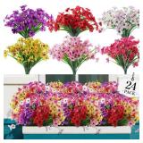 AGIRL 24 Bundles Artificial Flowers for Outdoor,No Fade Fake Plastic Flowers Faux Plants for Decoration Hanging Planters Indoor Outside Garden Porch Window Box Home Wedding Farmhouse