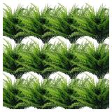 TURNMEON 20 Bundles Artificial Plants Outdoor Faux Boston Fern Summer Decor Fake Plants UV Resistant Plastic Greenery Shrubs Artificial Fake Flowers Outside Indoor for Spring Home Gardens Patio Yards