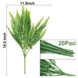 TURNMEON 20 Bundles Artificial Plants Outdoor Faux Boston Fern Summer Decor Fake Plants UV Resistant Plastic Greenery Shrubs Artificial Fake Flowers Outside Indoor for Spring Home Gardens Patio Yards