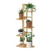 Laiensia Bamboo 5 Tier 6 Potted Plant Stand Rack Multiple Flower Pot Holder Shelf, Indoor&Outdoor Planter Display Shelves for Patio Garden, Living Room, Corner Balcony and Bedroom,Wood Color