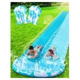 JOYIN 22.5FT Water Slide and 2 Inflatable Boards, Extra Long Heavy Duty Double Lawn Waterslide with Sprinkler for Kids Adults Backyard Summer Water Toy Outdoor Fun, Blue, Light Blue